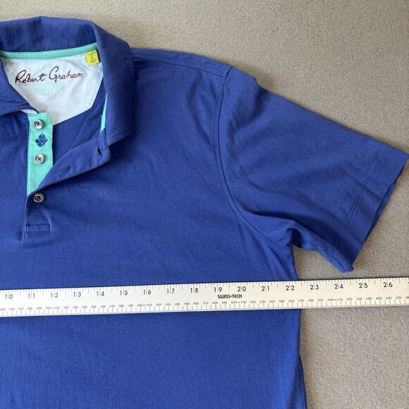 Robert Graham Shirt Mens Large Classic Fit Blue Solid Polo Colorful Short Sleeve - Picture 7 of 12